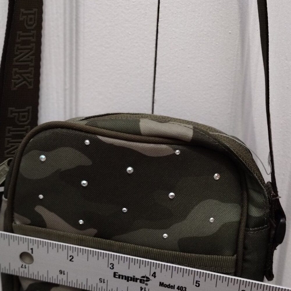 PINK Victoria’s Secret Camo Rhinestone Crossbody Bag Green Studded Mini Purse - Picture 7 of 10